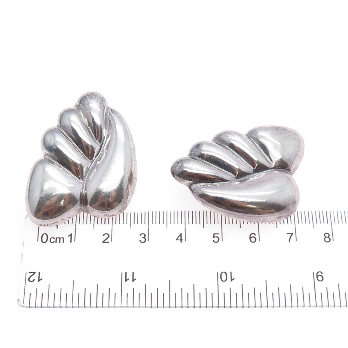 925 Sterling Silver Vintage Mexico Modernist Heart Clip On Earrings