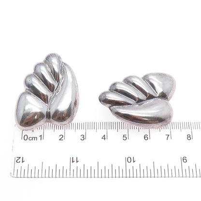 925 Sterling Silver Vintage Mexico Modernist Heart Clip On Earrings