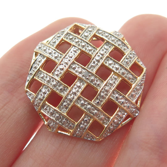 925 Sterling Silver 2-Tone Real Diamond Accent Cage Slide Pendant