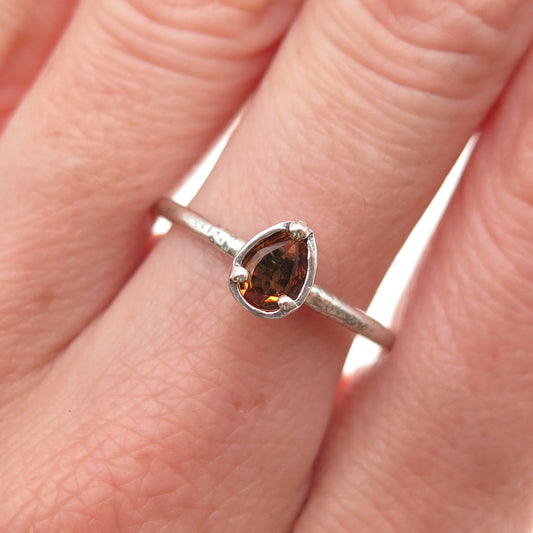 Or Paz PZ Sterling Silver Vintage Israel Real Pear-Cut Citrine Ring Size 9.25