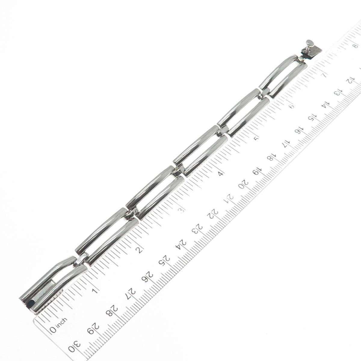 925 Sterling Silver Vintage Mexico Modernist Bar Panel Link Bracelet 7"