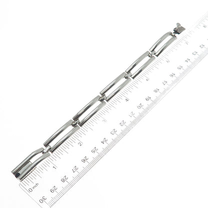 925 Sterling Silver Vintage Mexico Modernist Bar Panel Link Bracelet 7"
