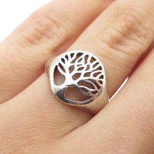 925 Sterling Silver Vintage Tree of Life Oxidized Signet Ring Size 6.75