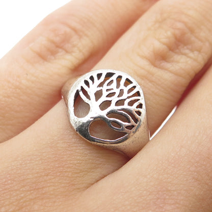 925 Sterling Silver Vintage Tree of Life Oxidized Signet Ring Size 6.75