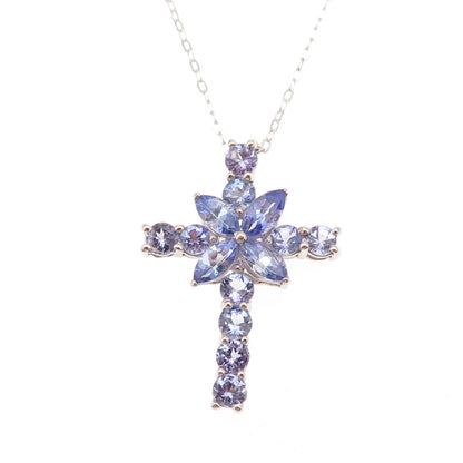 Chuck Clemency 925 Sterling Silver Real Tanzanite Cross Cable Chain Necklace 20"