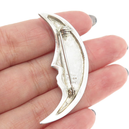 925 Sterling Silver Vintage Mexico Crescent Moon Modernist Pin Brooch