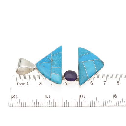 Jay King Desert Rose 925 Sterling Silver Vintage Real Turquoise Amethyst Pendant