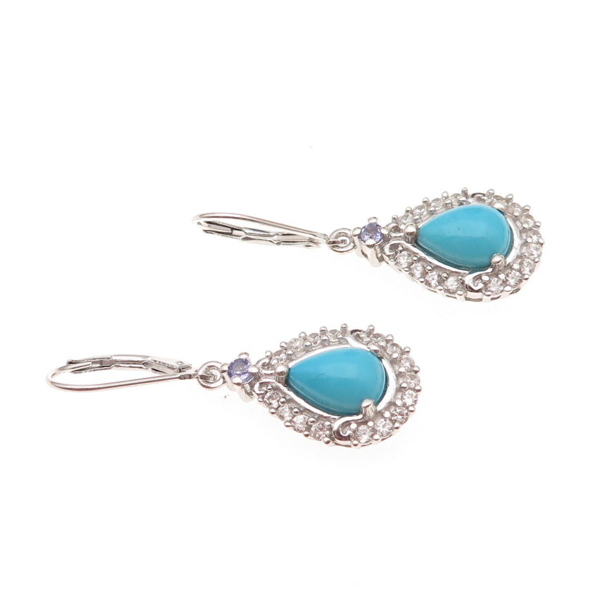 Chuck Clemency Sterling Silver Real Turquoise Tanzanite & Topaz Dangle Earrings