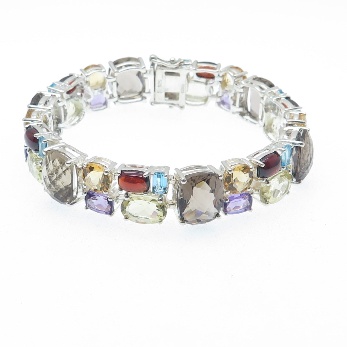 MICHELLE ALBALA Sterling Silver Quartz Citrine Amethyst Topaz Garnet Bracelet 7"
