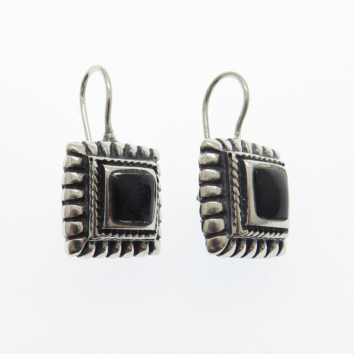 ATI 925 Sterling Silver Vintage Mexico Real Black Onyx Gemstone Earrings