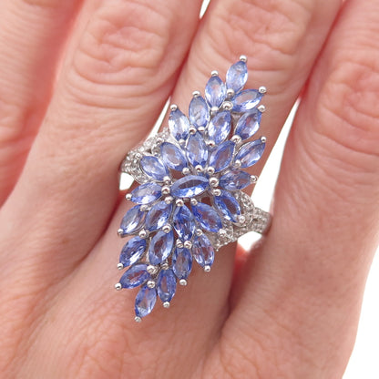 Chuck Clemency 925 Sterling Silver Real Tanzanite & White Topaz Ring Size 8.25