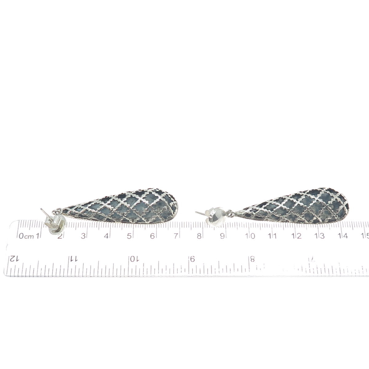 PLATELLA 950 Silver Vintage Fence Teardrop Oxidized Dangle Earrings