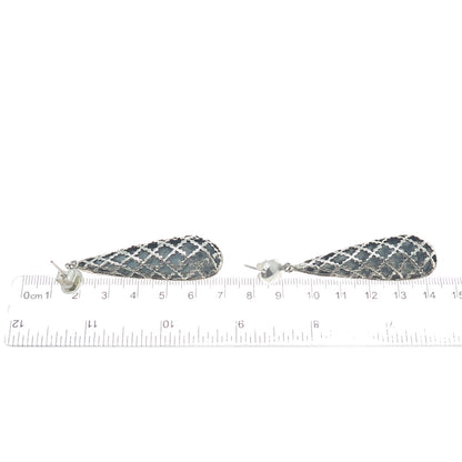 PLATELLA 950 Silver Vintage Fence Teardrop Oxidized Dangle Earrings