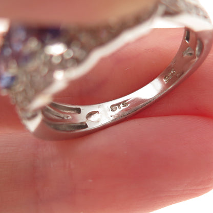 Chuck Clemency 925 Sterling Silver Real Tanzanite & White Topaz Ring Size 8.25