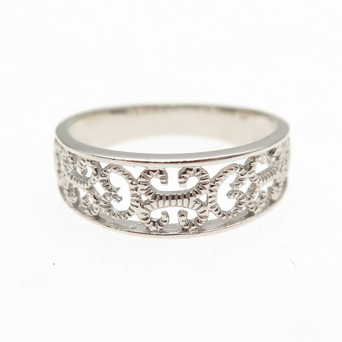 925 Sterling Silver Ornate Heart & Butterfly Band Ring Size 7