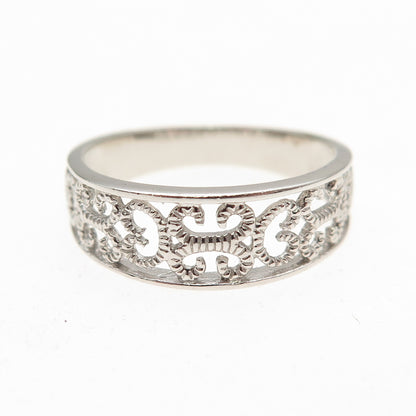 925 Sterling Silver Ornate Heart & Butterfly Band Ring Size 7