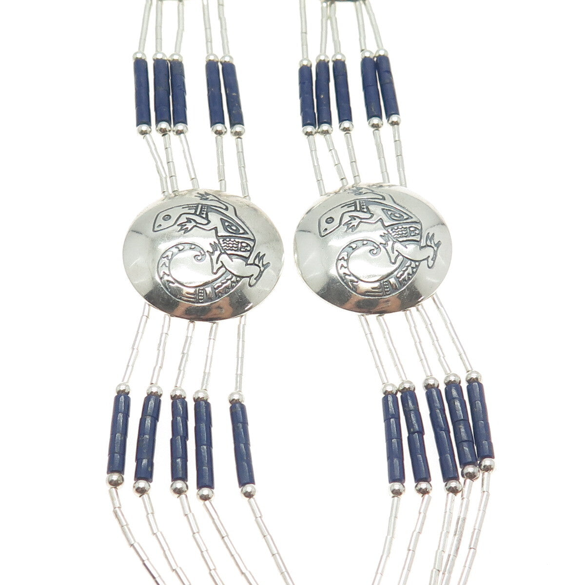 Old Pawn Sterling Silver Lapis Lazuli Lizard Concho 5-Liquid Chain Necklace 20"