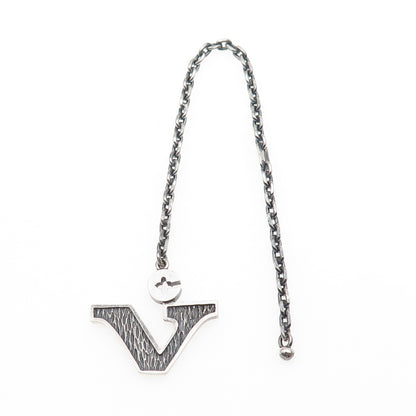 925 Sterling Silver Vintage Z.75 Letter V Initial Key Fob Chain 7"
