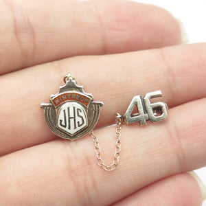 925 Sterling Silver Antique Retro 1946 "Junior High School" Double Pin Brooch