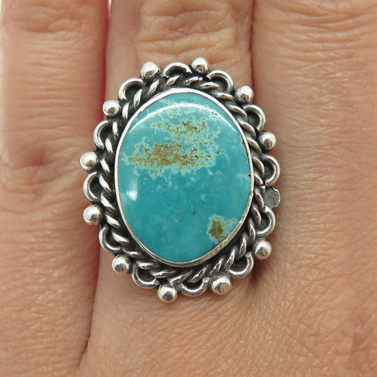 Old Pawn 925 Sterling Vintage Southwestern Turquoise Beaded Ring Size 7.25
