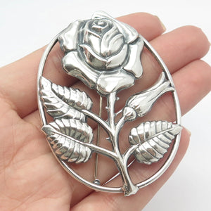 925 Sterling Silver Vintage Danecraft Rose Floral Pin Brooch