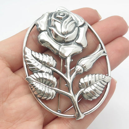 925 Sterling Silver Vintage Danecraft Rose Floral Pin Brooch
