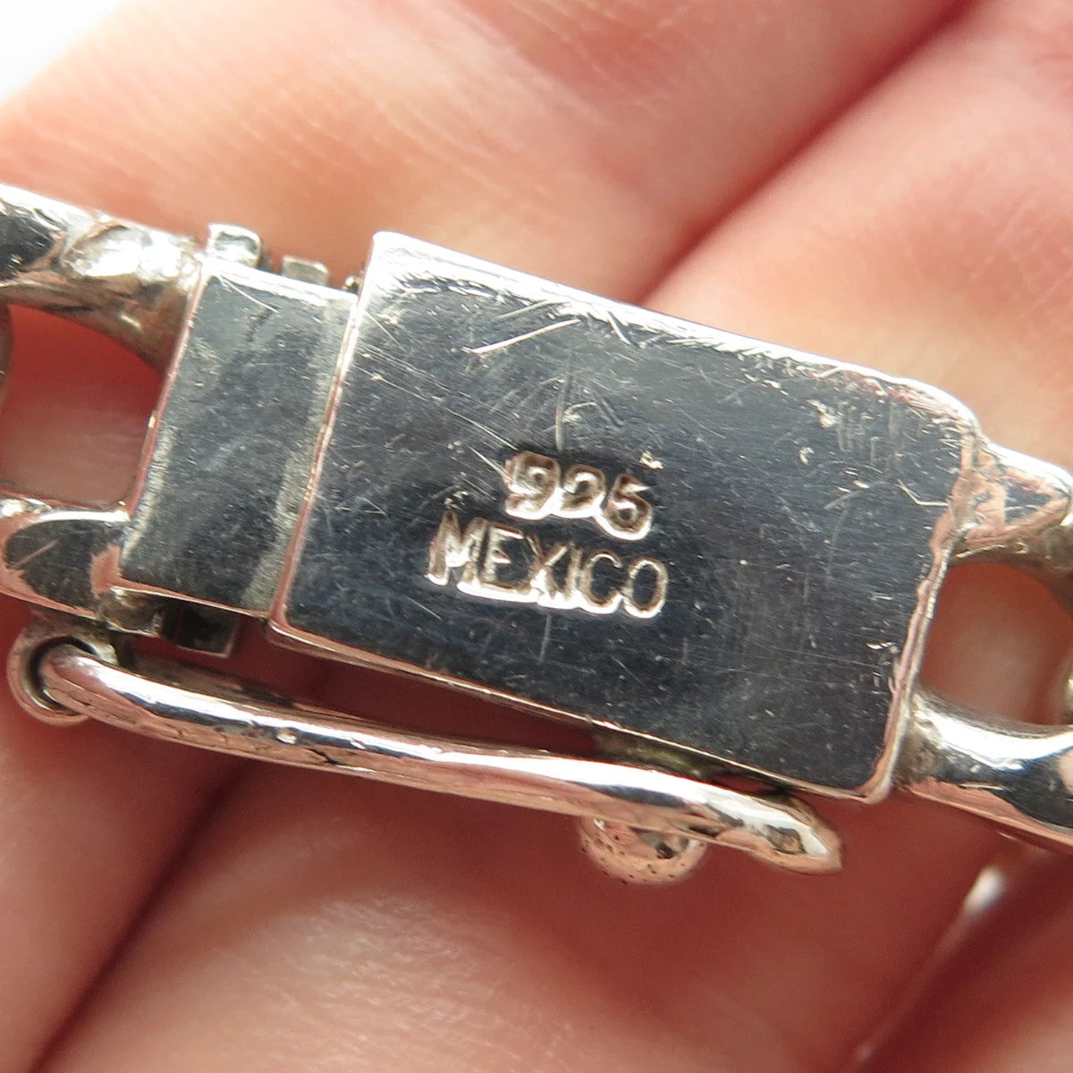 925 Sterling Silver Vintage Mexico Figaro Link Bracelet 8.5"