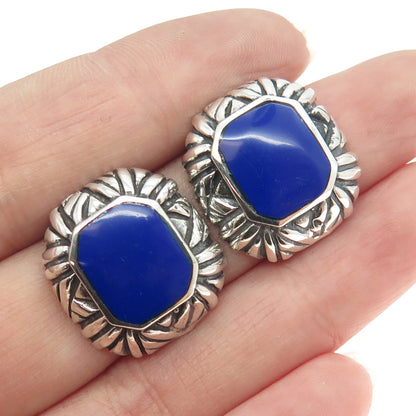 925 Sterling Silver Vintage Real Lapis Lazuli Gemstone  Ethnic Earrings