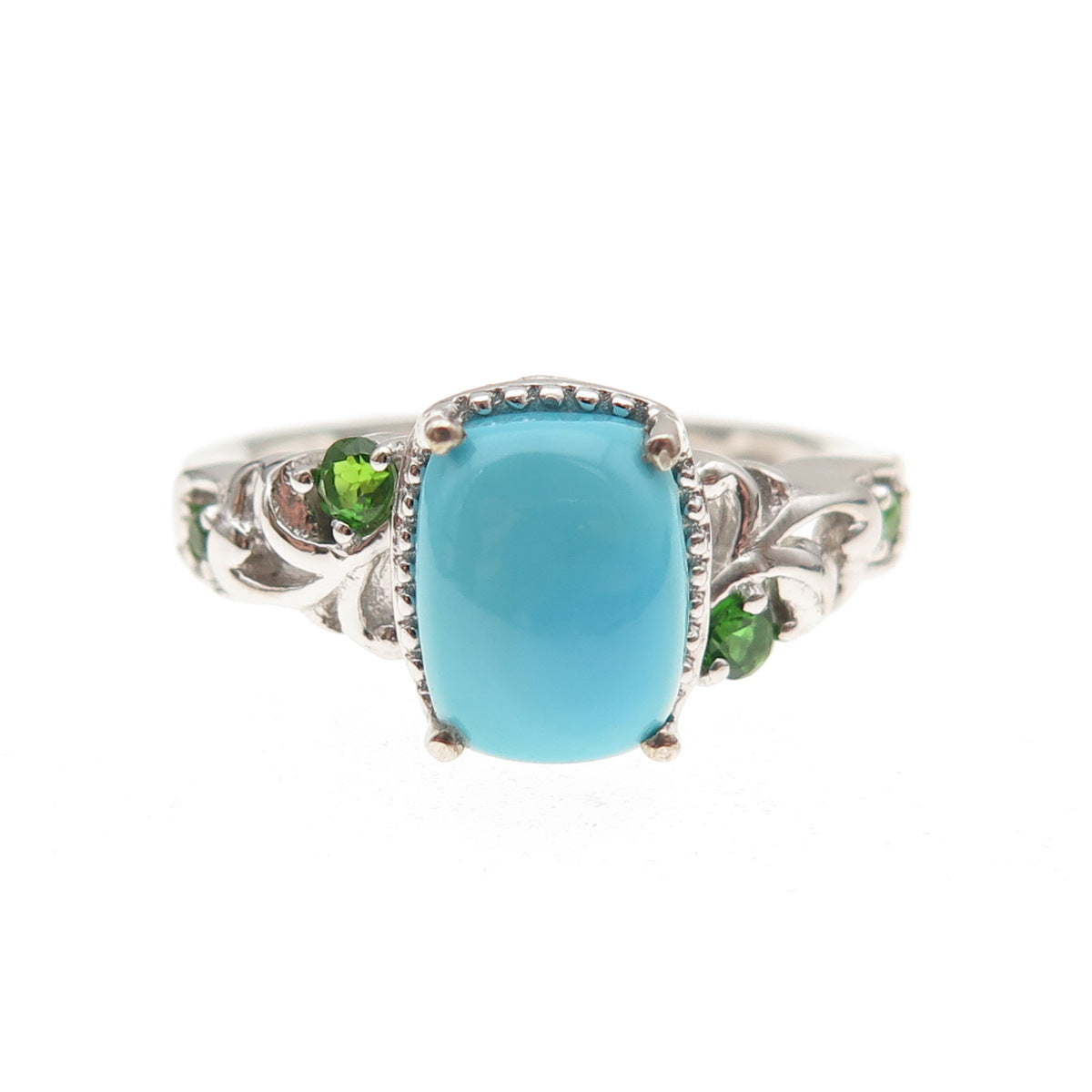 Chuck Clemency 925 Sterling Silver Real Turquoise & Peridot Ring Size 8.25