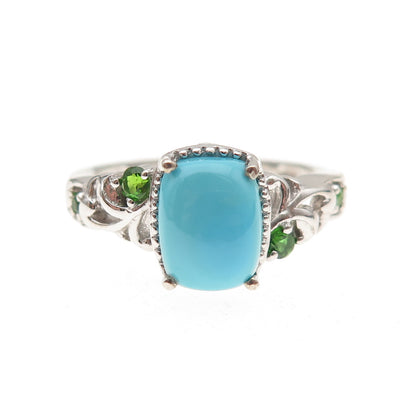 Chuck Clemency 925 Sterling Silver Real Turquoise & Peridot Ring Size 8.25