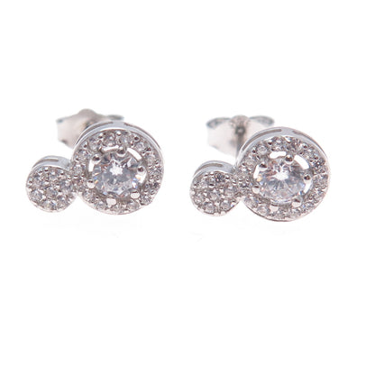 925 Sterling Silver Round-Cut C Z Snowman Stud Earrings