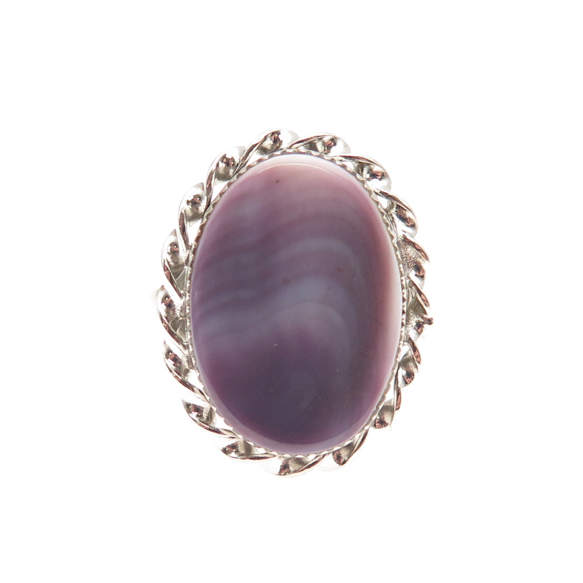 925 Sterling Silver Shank Vintage Real Lavender MOP Twisted Bezel Ring Size 6