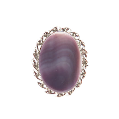 925 Sterling Silver Shank Vintage Real Lavender MOP Twisted Bezel Ring Size 6