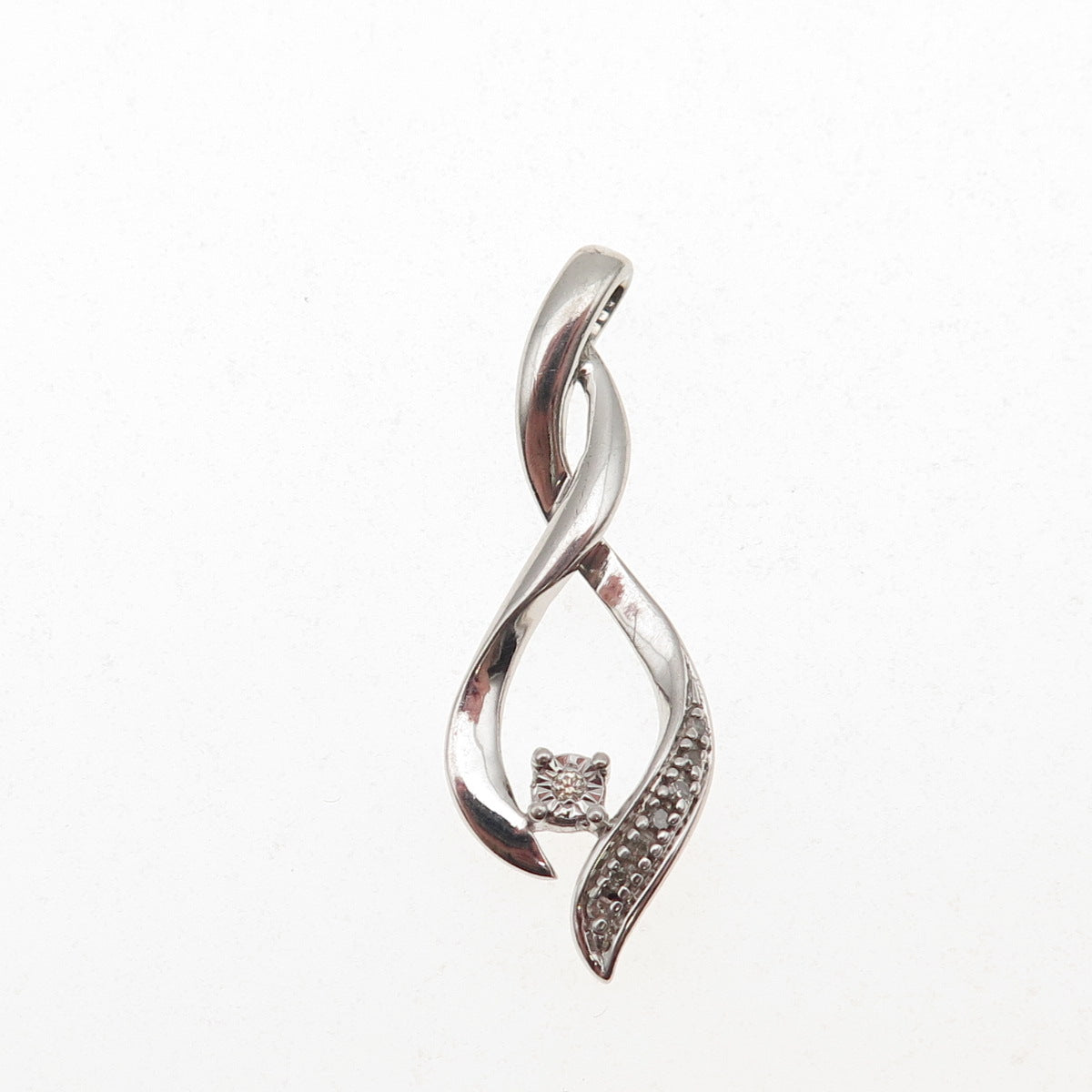 925 Sterling Silver Real Round-Cut Diamond Twisted Charm Pendant