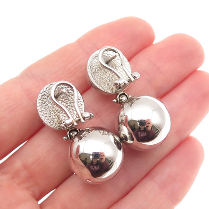 925 Sterling Silver Vintage Italy Modernist Ball Beaded Omega Back Earrings