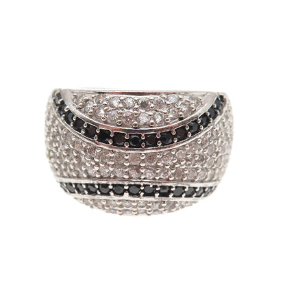 925 Sterling Silver Round-Cut Black & White C Z Ring Size 9