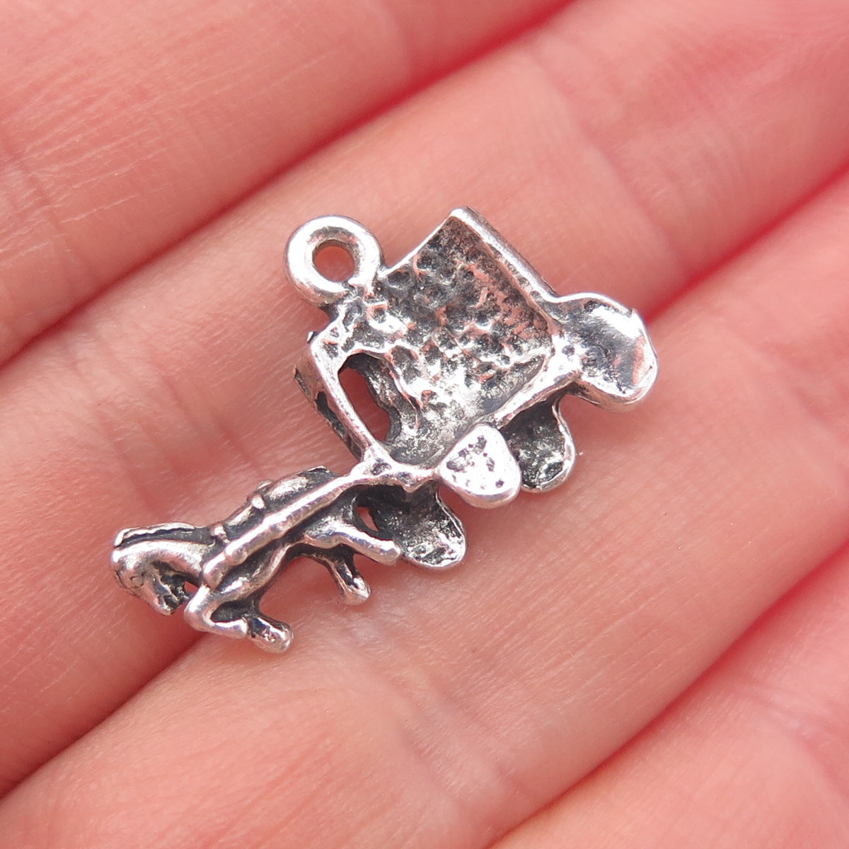 925 Sterling Silver Vintage Horse & Carriage Oxidized Charm Pendant