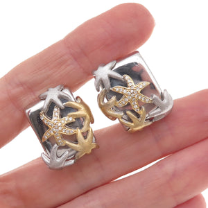 Sonia Boyajian Sterling Silver 2-Tone Real Diamond Starfish Omega Back Earrings