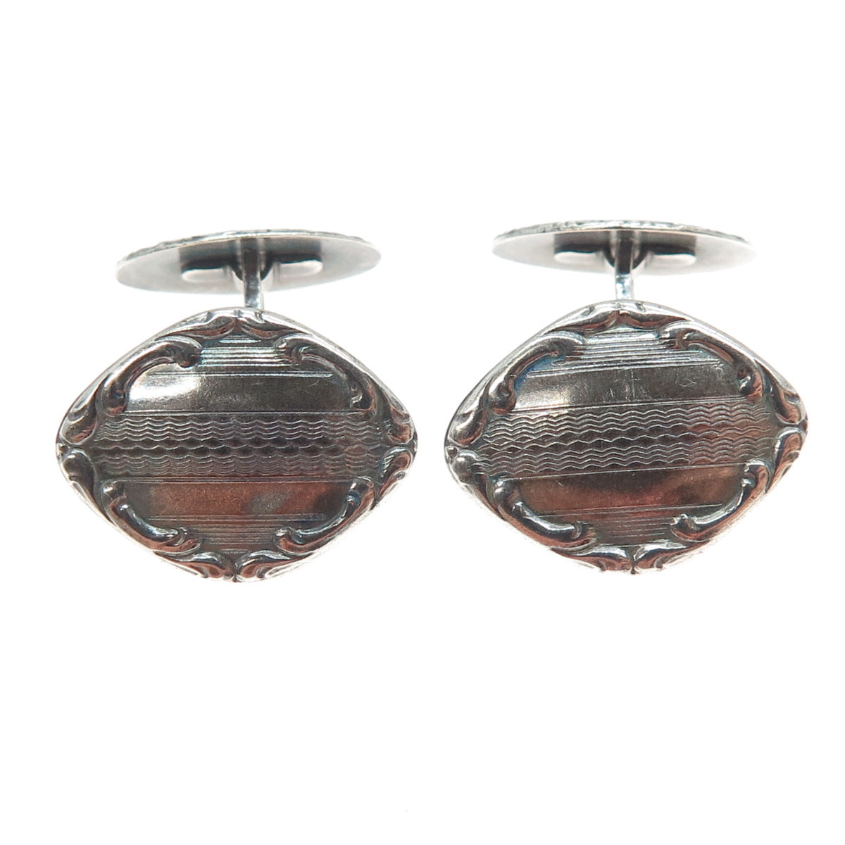 800 Silver Antique Art Deco Floral Oxidized Cufflinks