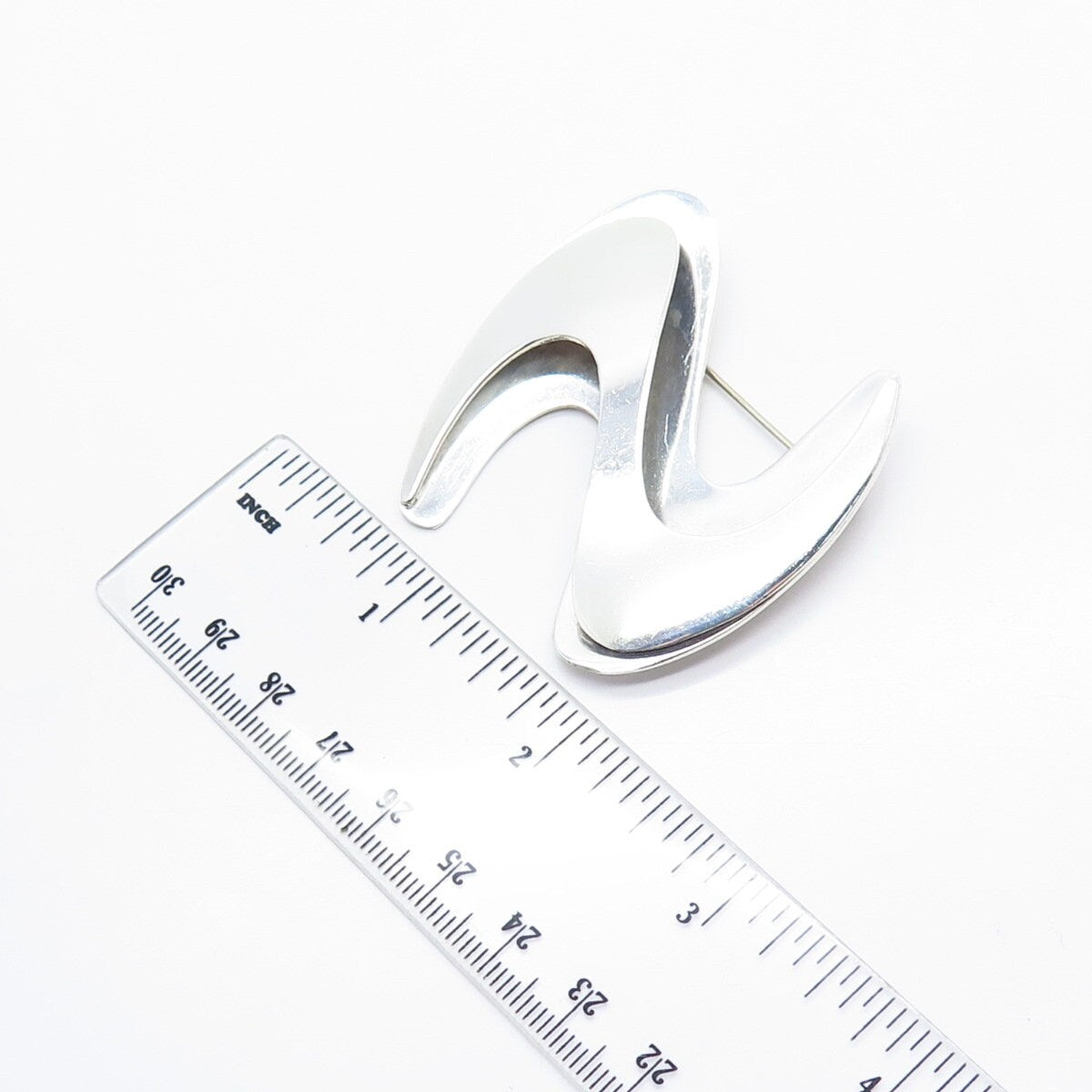 925 Sterling Silver Vintage Letter "S" Initial Modernist Pin Brooch