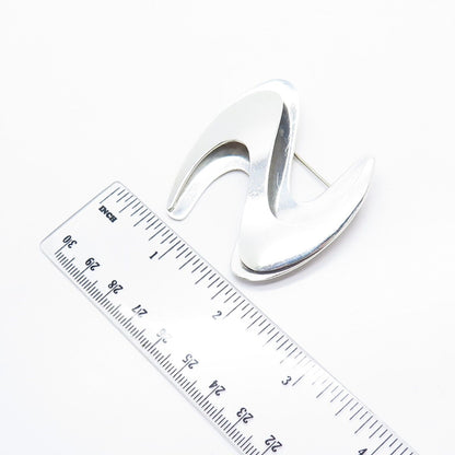 925 Sterling Silver Vintage Letter "S" Initial Modernist Pin Brooch
