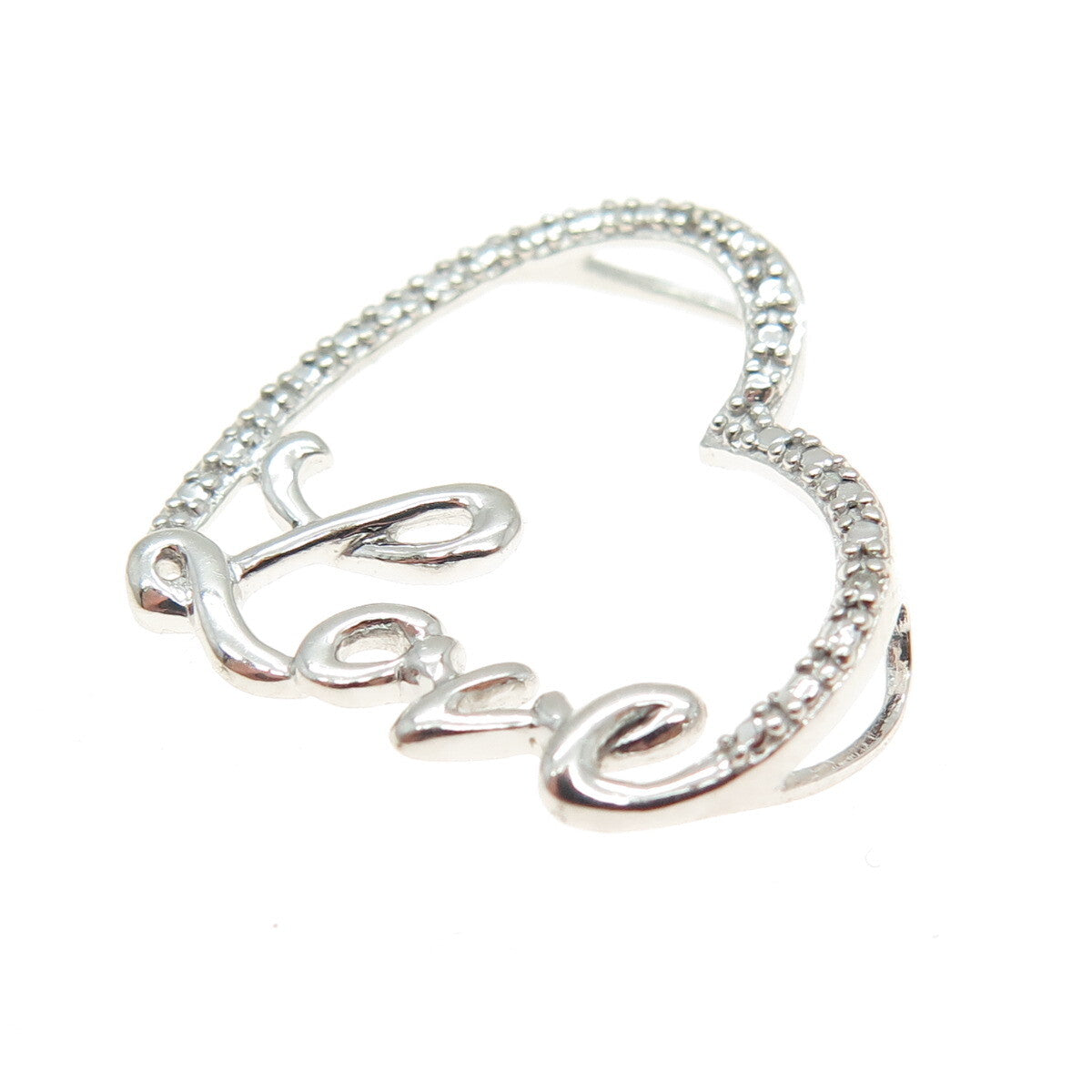 HAN 925 Sterling Silver Real Diamond Accent "Love" Heart Centerpiece Pendant