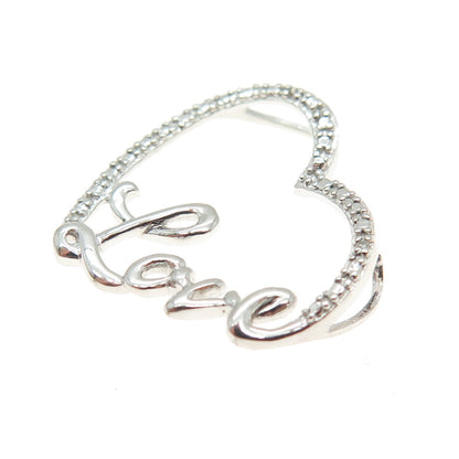 HAN 925 Sterling Silver Real Diamond Accent "Love" Heart Centerpiece Pendant