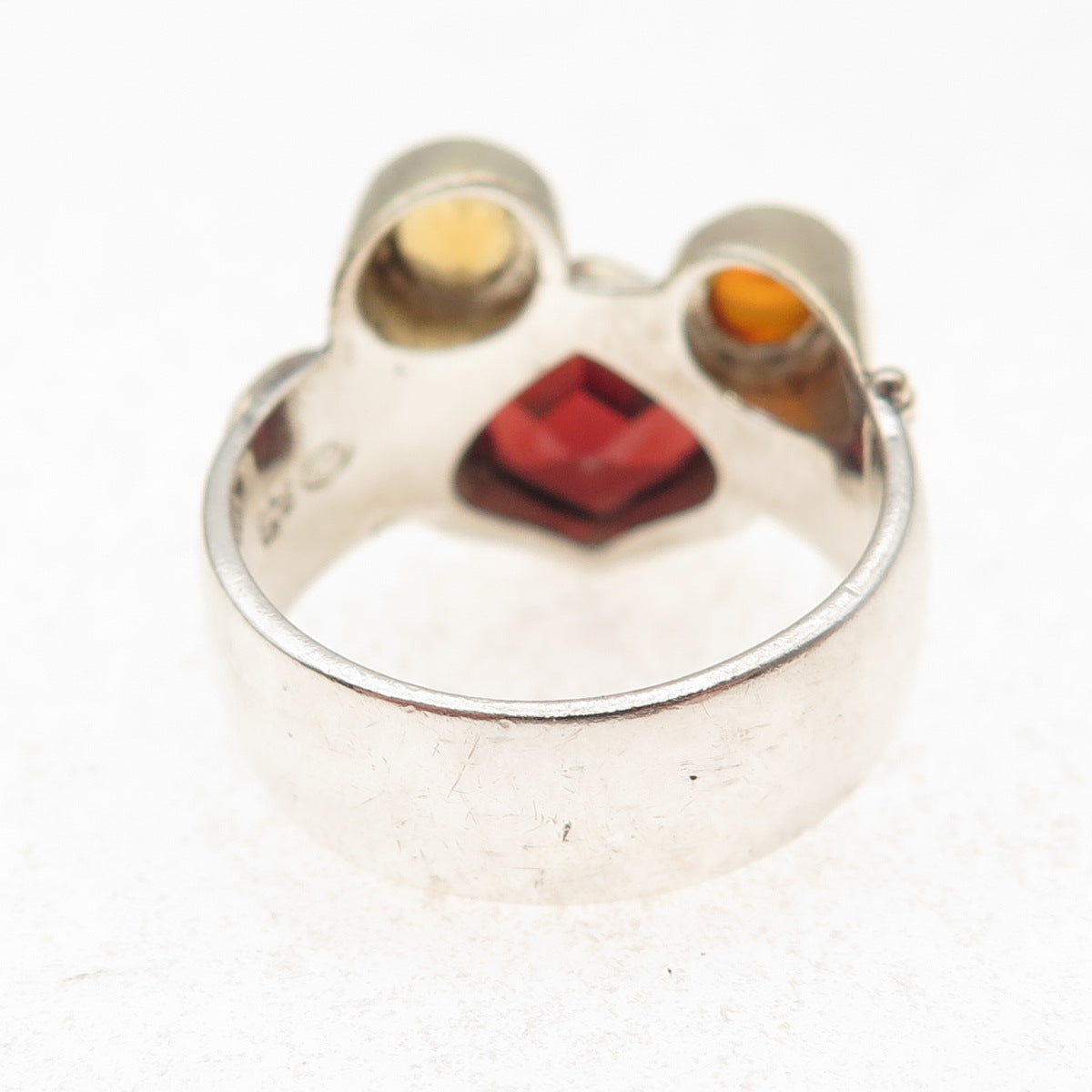 Michou Sterling Silver Vintage Real Amber Citrine & Garnet Modernist Ring Size 9