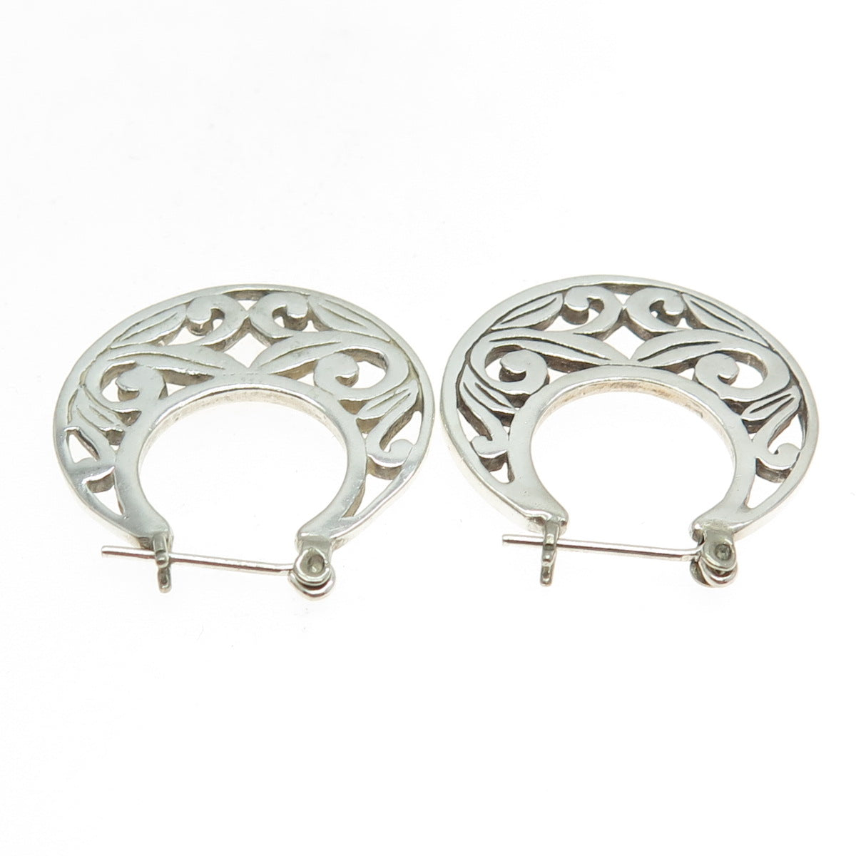 925 Sterling Silver Vintage Floral Disc Hoop Earrings