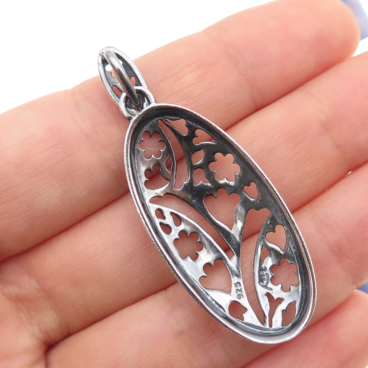 ROBERTO MARTINEZ 925 Sterling Silver Vintage Flower Oxidized Charm Pendant