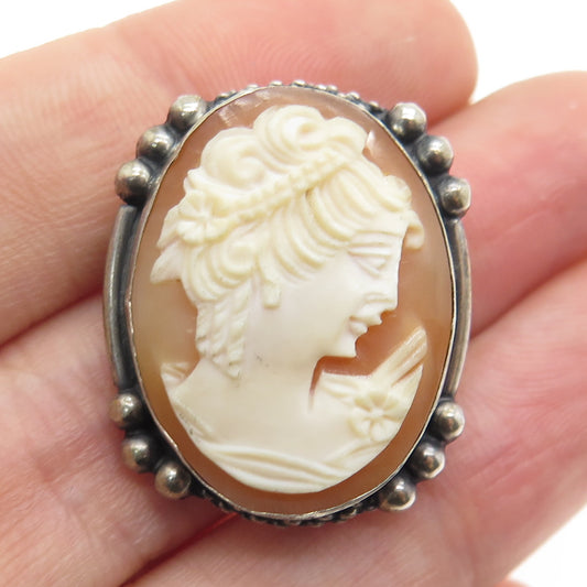 800 Silver Antique Cameo Victorian Lady Pin Brooch / Pendant