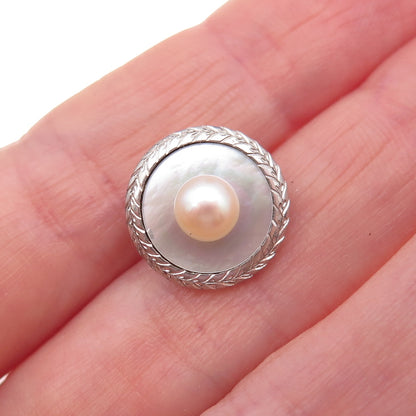 925 Sterling Silver Antique Art Deco Real Akoya Pearl & MOP Button