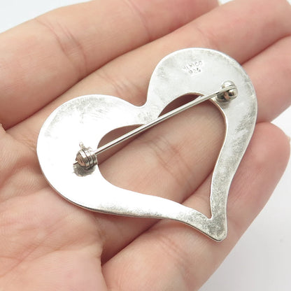 925 Sterling Silver Vintage Mexico Open Heart Pin Brooch