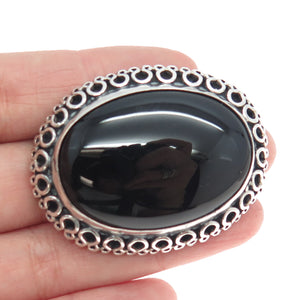 925 Sterling Silver Vintage Mexico Real Black Onyx Gemstone Pin Brooch